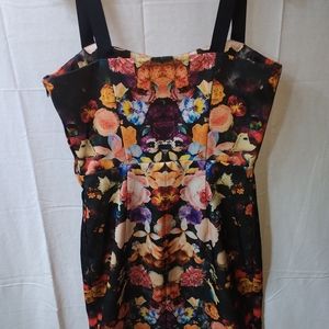 H&M CONSCIOUS Pencil Halter Dress Dark Floral Women's size 8 Side Zipper